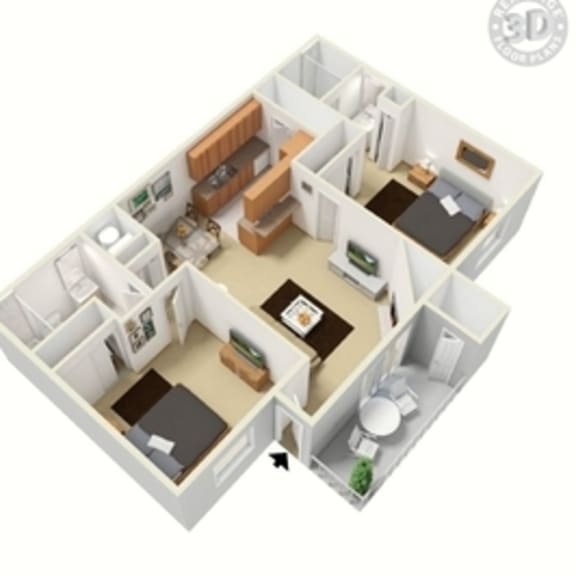 Thumbnail 1 of 2 2 Bedroom 2 Bathroom Floor Plan - Sq.Ft.: 900 at The Glen at Briargate, Colorado Springs