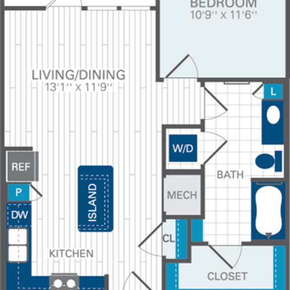 Thumbnail 2 of 2 1 Bed 1 Bath A2 Floor Plan at Azul Baldwin Park, Orlando, FL