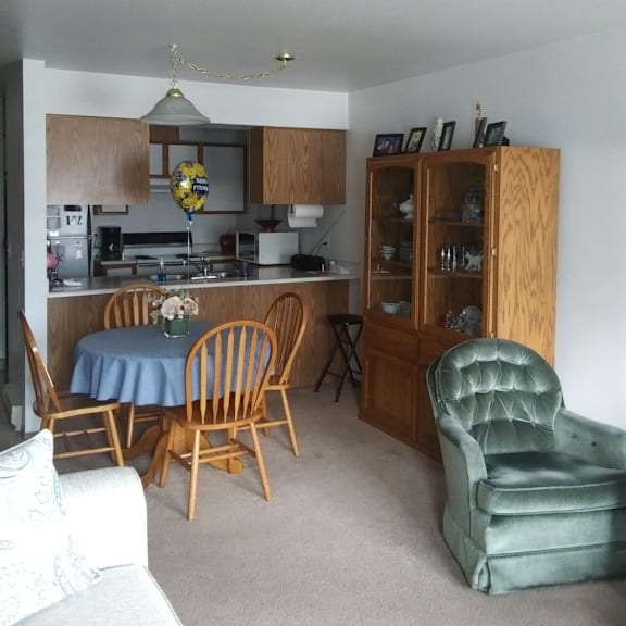 sarah street kitchen and living room view