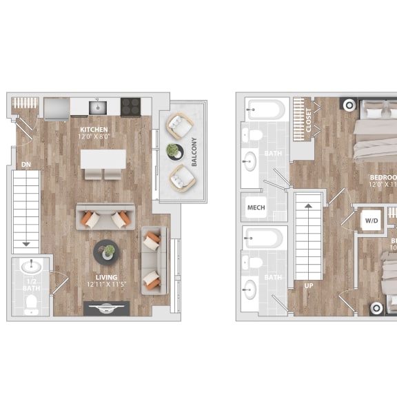 Thumbnail 1 of 2 2DU-B7 Floor Plan at Allied Harbor Point, Baltimore, 21231