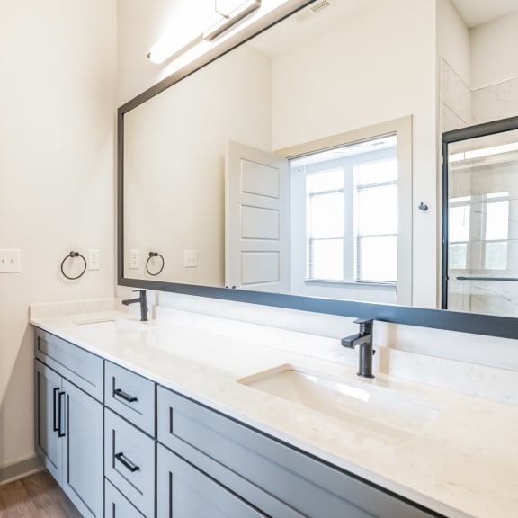 Thumbnail 20 of 21 a bathroom with white cabinets and a sink and a mirror at Preston Ridge, North Carolina