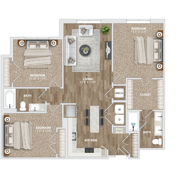 Thumbnail 1 of 21 A floor plan of a house with labeled rooms such as Bedroom, Bath, Kitchen, and Living Room.