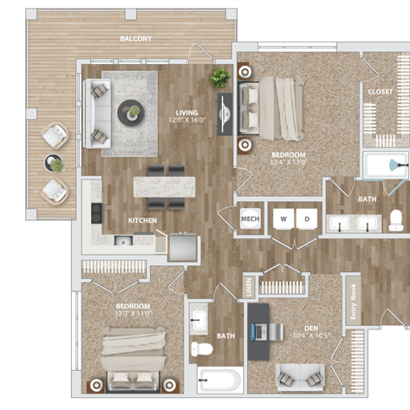 Thumbnail 2 of 21 BD21 Floor Plan at Preston Ridge, Cary, NC, 27513