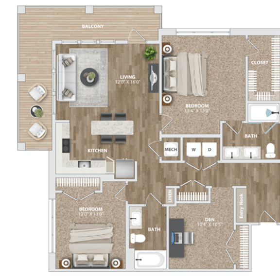 Thumbnail 1 of 21 BD2 Floor Plan at Preston Ridge, Cary, NC