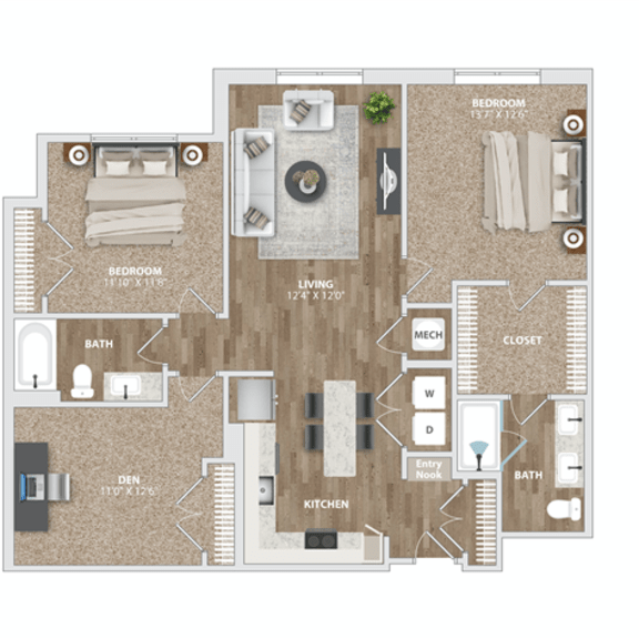 Thumbnail 2 of 21 BD4 Floor Plan at Preston Ridge, Cary