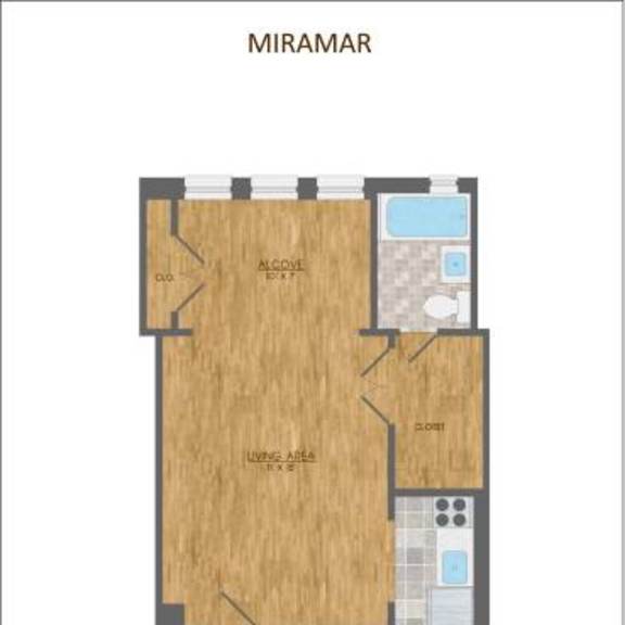 Thumbnail 8 of 11 A floor plan of an apartment named Miramar, with a studio area and a living area.