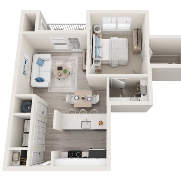 Thumbnail 1 of 2 a stylized floor plan with a bedroom and a bathroom