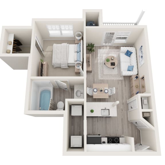 Thumbnail 1 of 2 a stylized floor plan with a bedroom and a bathroom