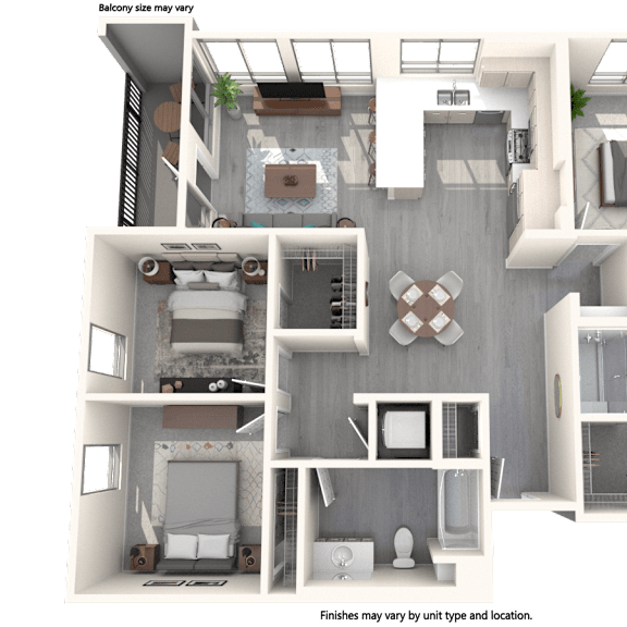 Thumbnail 1 of 2 A 3D floor plan of a house with labeled rooms.