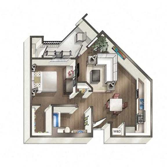 Thumbnail 5 of 5 A floor plan of a house with a kitchen, living room, and bathroom.