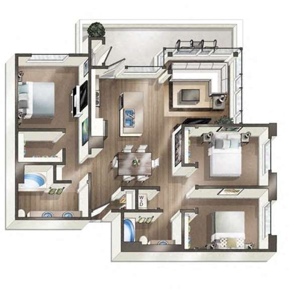 Thumbnail 3 of 3 A drawing of a house with a kitchen, living room, and bathroom.