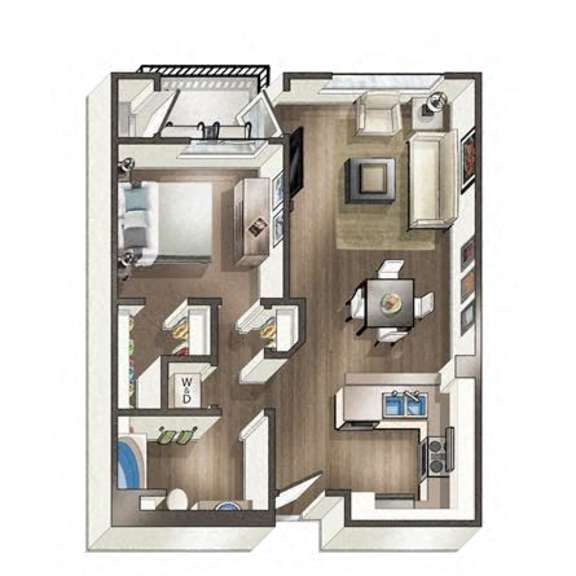Thumbnail 4 of 9 A floor plan of a house with a kitchen, living room, and bathroom.