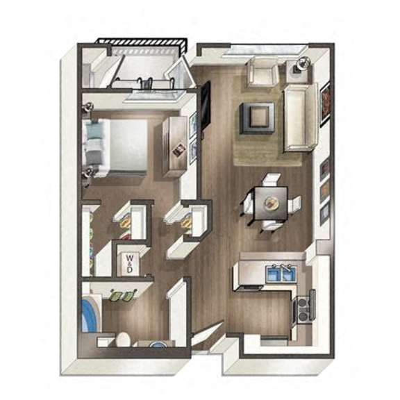 Thumbnail 7 of 9 A floor plan of a house with a kitchen, living room, and bathroom.