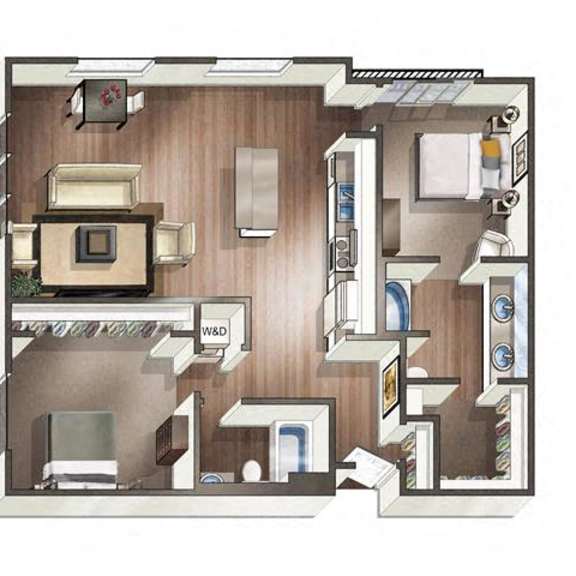 Thumbnail 3 of 4 A drawing of a house with a kitchen, living room, and bathroom.