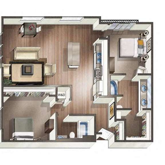 Thumbnail 2 of 4 A drawing of a house with a kitchen, living room, and bathroom.