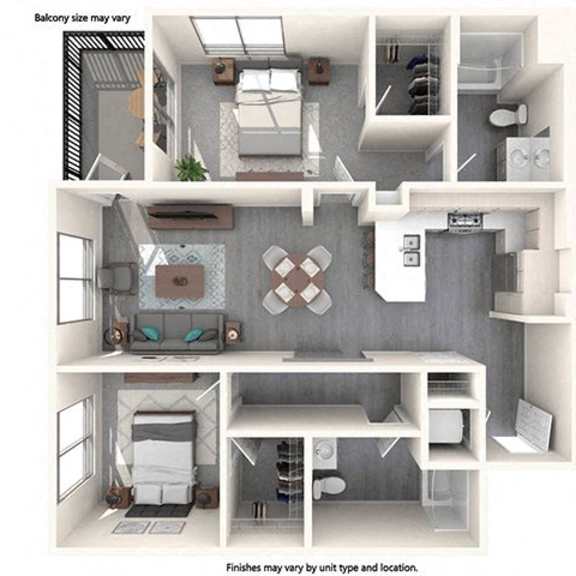Thumbnail 2 of 2 A diagram shows the layout of a balcony with different configurations.