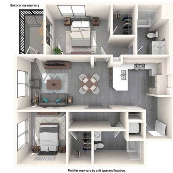 Thumbnail 1 of 2 A diagram shows the layout of a balcony with different configurations.