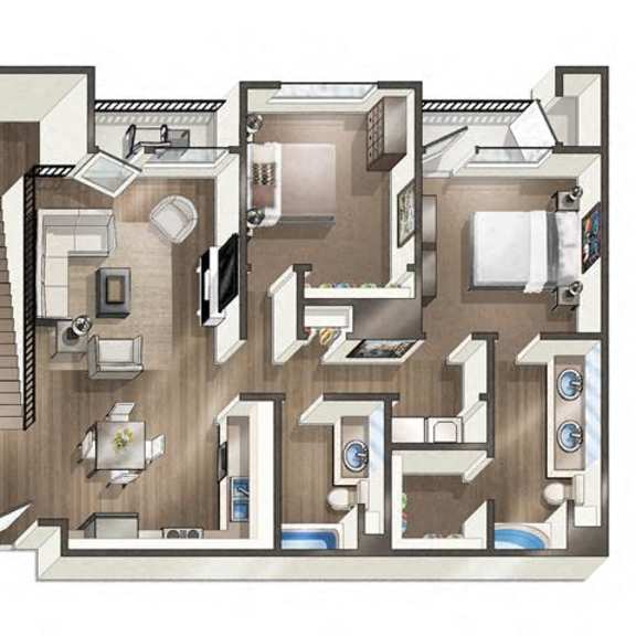 Thumbnail 1 of 3 A floor plan of a house with a kitchen, living room, and bathroom.
