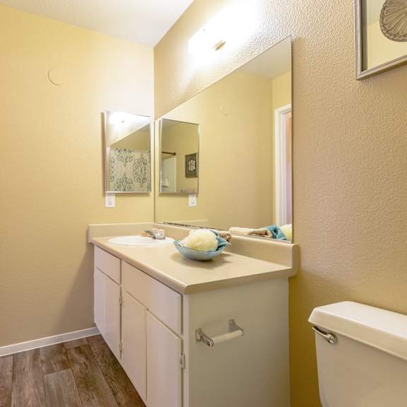 interior bathroom counter at playa vista apartments, pacifica sd management, las vegas, 89110