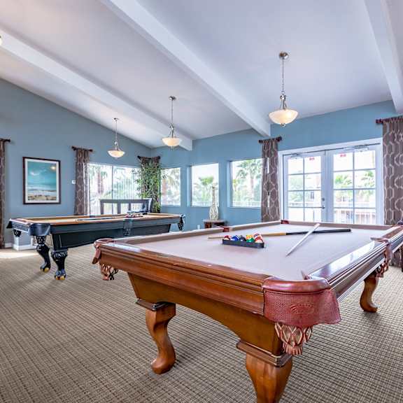 interior club house pool table at playa vista apartments, psdm, las vegas, nv, 89110