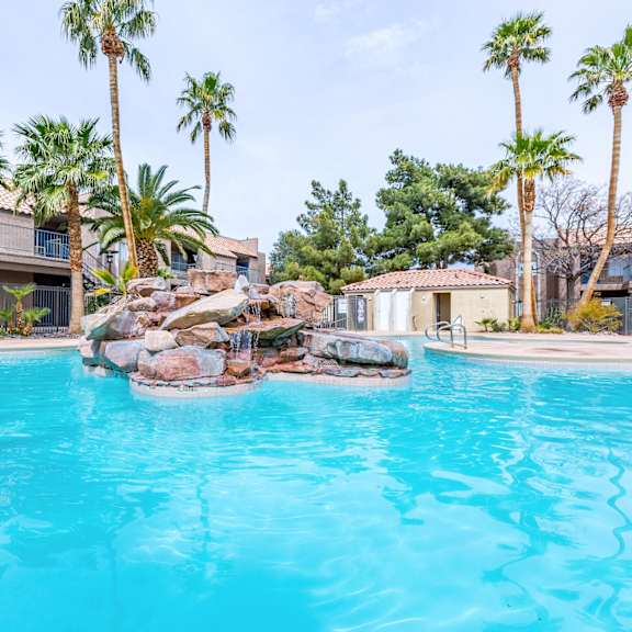 sparkling swimming pool at playa vista apartments, psdm, las vegas, nv