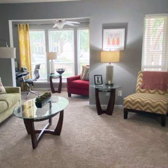living room looking toward sliding glass doors to patio at laurel oaks, raleigh, 27613