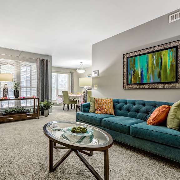 living room at madison hunters glen, raleigh, 27606