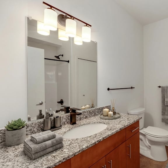a bathroom with a white toilet, a sink, and a mirror.