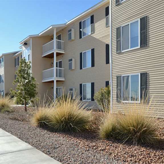 exterior view with drought tolerant landscaping at van horne estates apartments, el paso, 79934