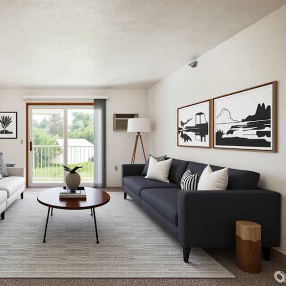 a living room with two couches and a coffee table.