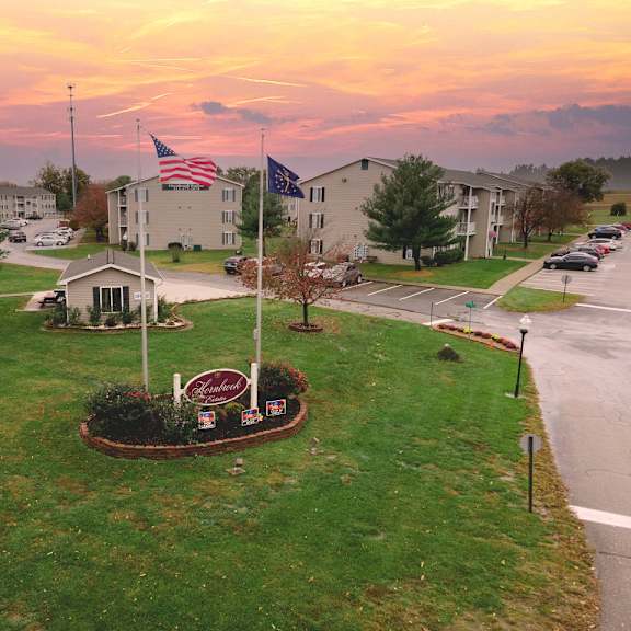 welcome sign at hornbrook estates apartments, evansville, 47715