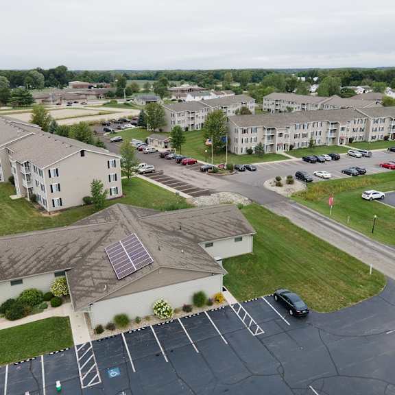 aerial view of the community at kuder estates apartments, mrd conventional, indiana, 46582