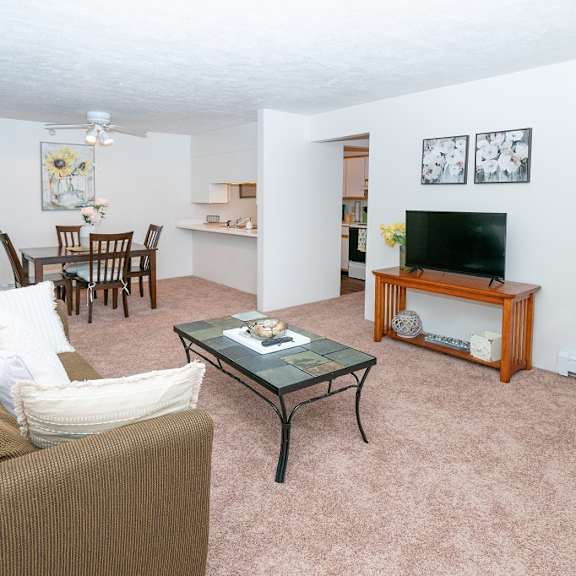 bright living room with television at kuder estates apartments, mrd conventional, warsaw, in, 46582