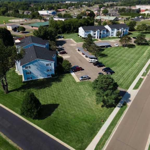 aerial view of property at mcclellan estates apartments, marshall, michigan