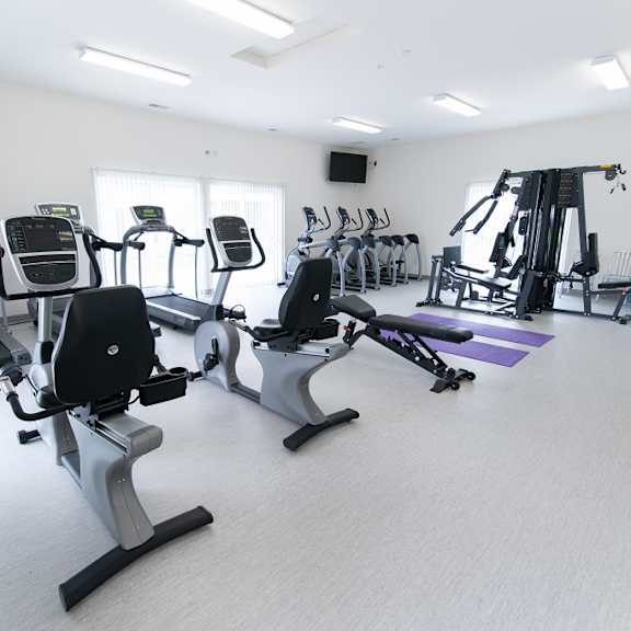modern fitness center at oliver apartments, temperance, mi