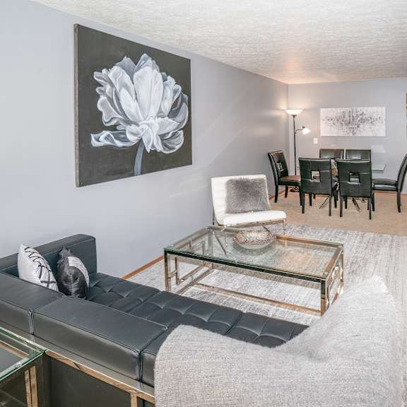 living room interior at raleigh house apartments, mrd apartments, east lansing, 48823