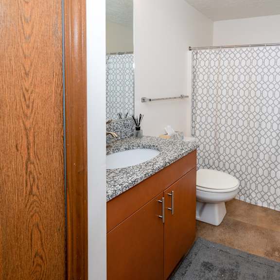luxurious bathroom at raleigh house apartments, mrd apartments, east lansing, mi, 48823