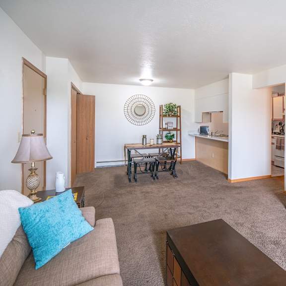living room at martin estates apartments, shelbyville, indiana