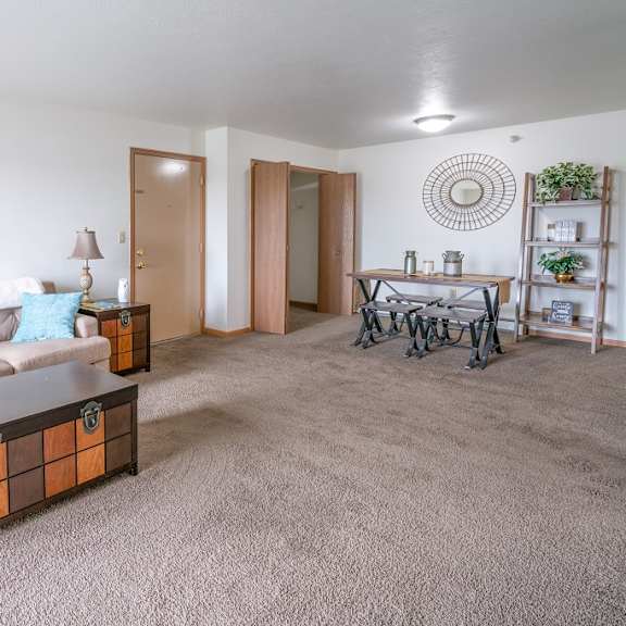 living room with diningat martin estates apartments, shelbyville