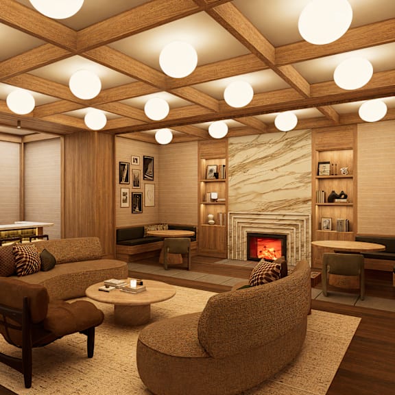 a cozy living room with a fireplace and comfortable seating.