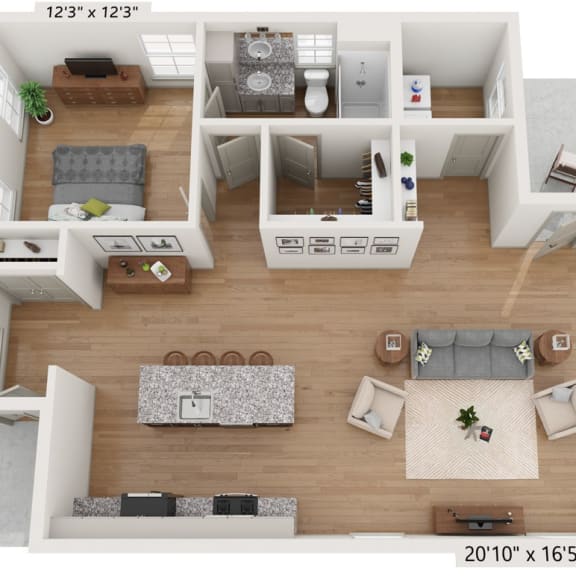 Thumbnail 1 of 4 Cottage-style 1BRx1BA Floor Plan with yard