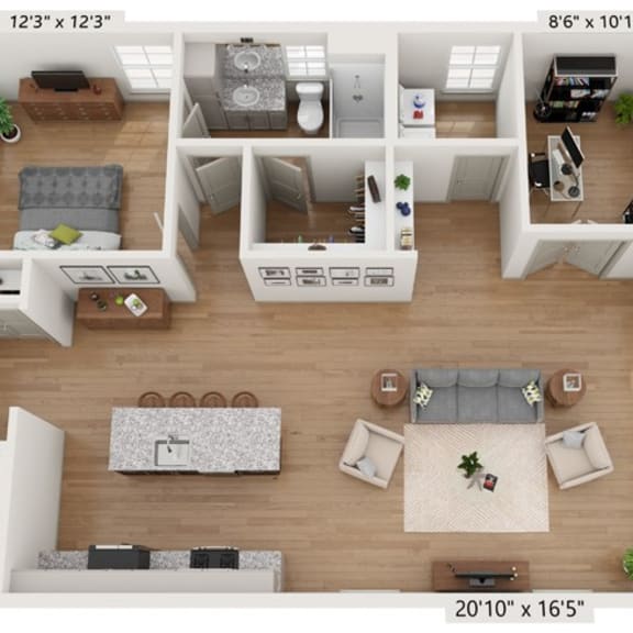 Thumbnail 1 of 3 Cottage-style home with 2-car garage, covered porch, and yard. This floor plan also offers a versatile flex space.