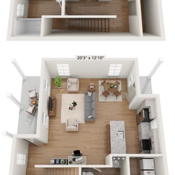 Thumbnail 1 of 3 Townhouse-style floor plan with private entrance, covered porch, and yard