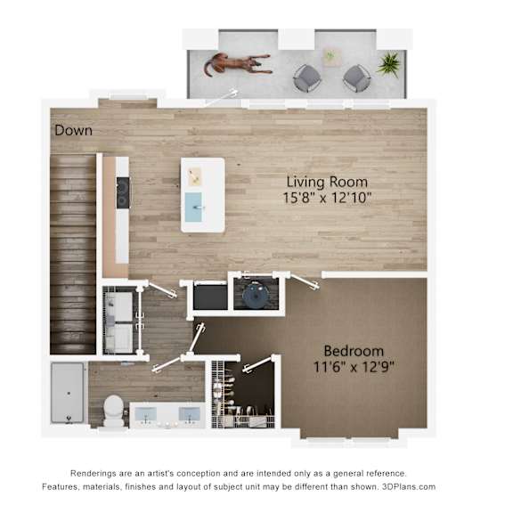 Thumbnail 5 of 6 2D dimensional floor plan of a 1BR 1BA apartment at Tapestry Nona Apartments in Orlando, FL