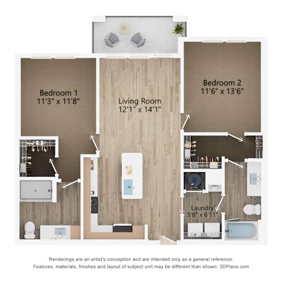 Thumbnail 2 of 2 2D dimensional floor plan of a 2BR 2BA apartment at Tapestry Nona Apartments in Orlando, FL