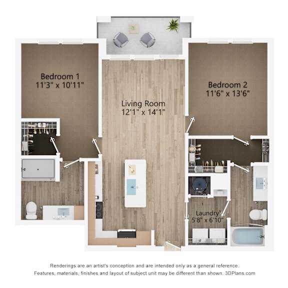 Thumbnail 2 of 2 2D dimensional floor plan of a 2BR 2BA apartment at Tapestry Nona Apartments in Orlando, FL