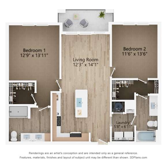 Thumbnail 2 of 2 2D dimensional floor plan of a 2BR 2BA apartment at Tapestry Nona Apartments in Orlando, FL