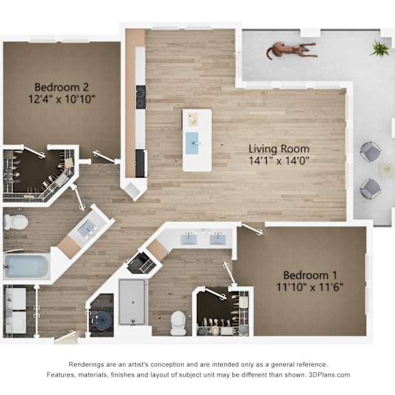 Thumbnail 2 of 2 2D dimensional floor plan of a 2BR 2BA apartment at Tapestry Nona Apartments in Orlando, FL