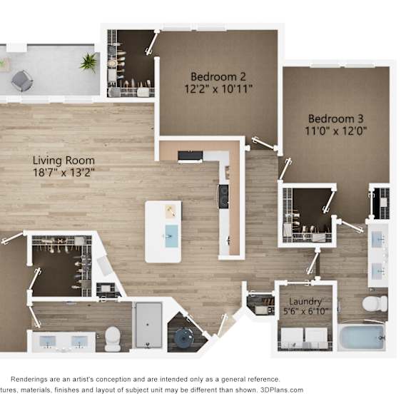 Thumbnail 2 of 2 2D dimensional floor plan of a 3BR 2BA apartment at Tapestry Nona Apartments in Orlando, FL