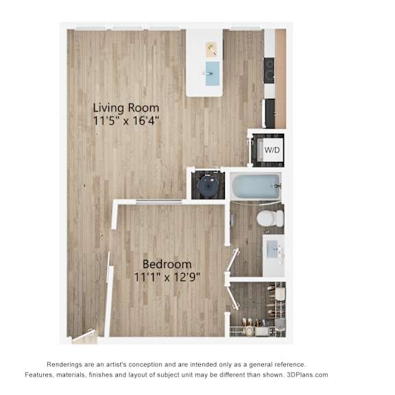 Thumbnail 2 of 2 2D dimensional floor plan of a studio apartment at Tapestry Nona Apartments in Orlando, FL